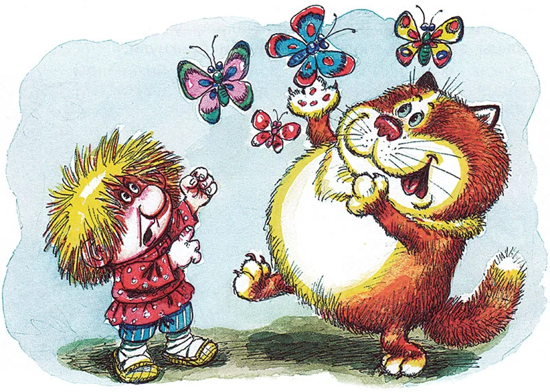 Кот ловит бабочек