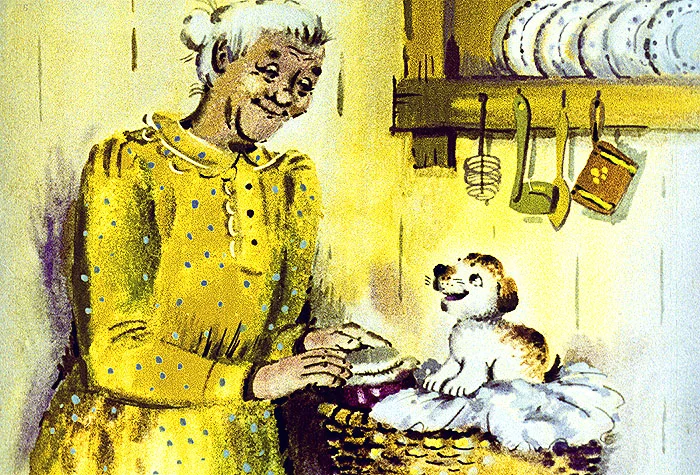 Бабушка и щенок