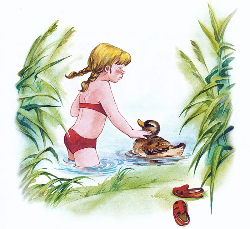 Уточка и девочка на речке
