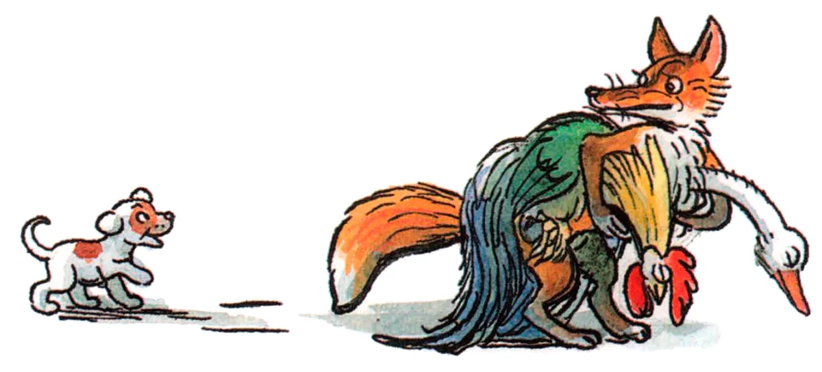 Лиса с курицей уходит