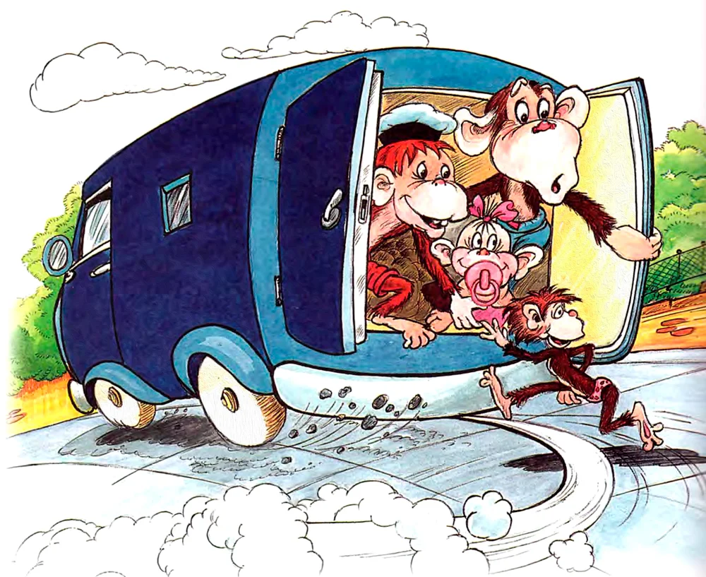 Обезьянки в синем фургоне