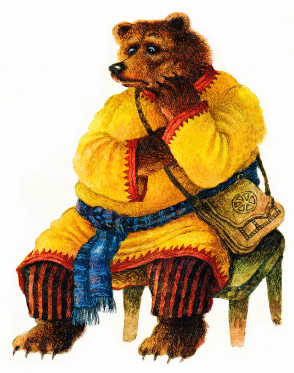 Медведь сидит на стуле