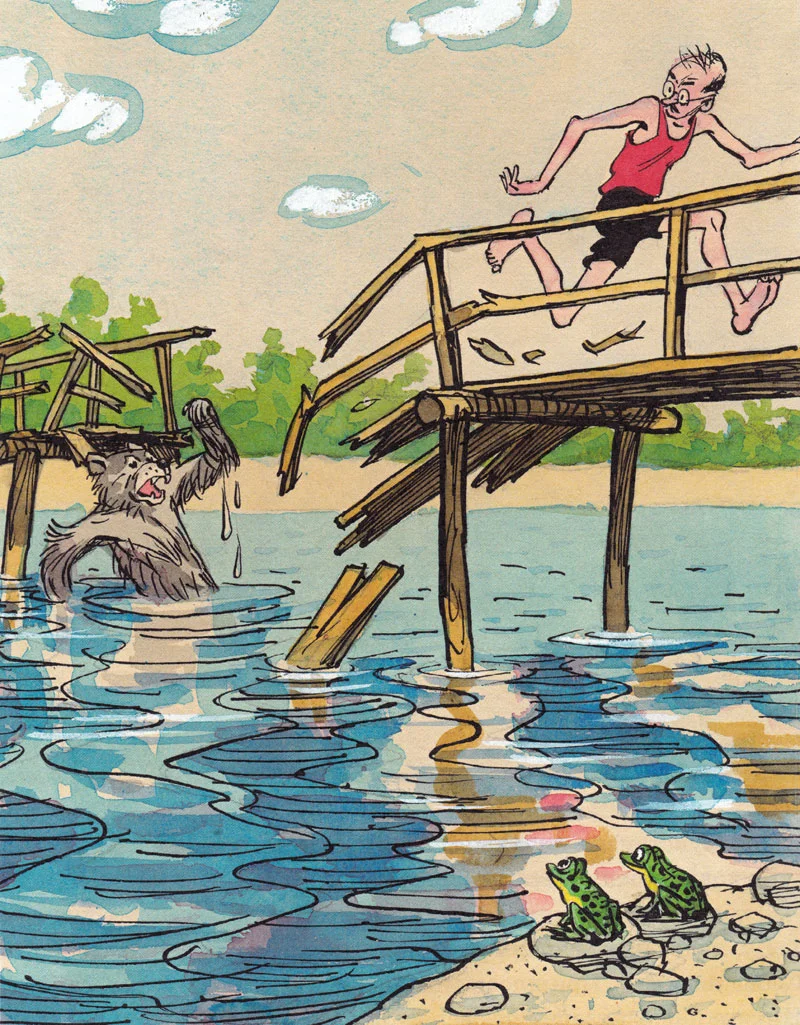 Медведь упал в речку