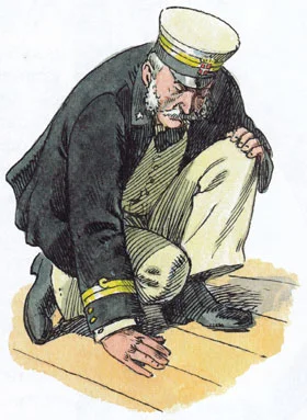 Капитан трогает палубу