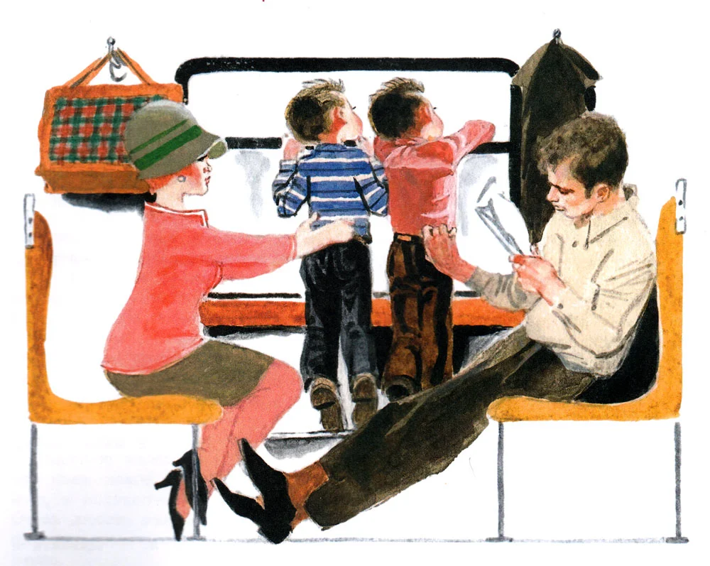 Дети смотрят в окно электрички