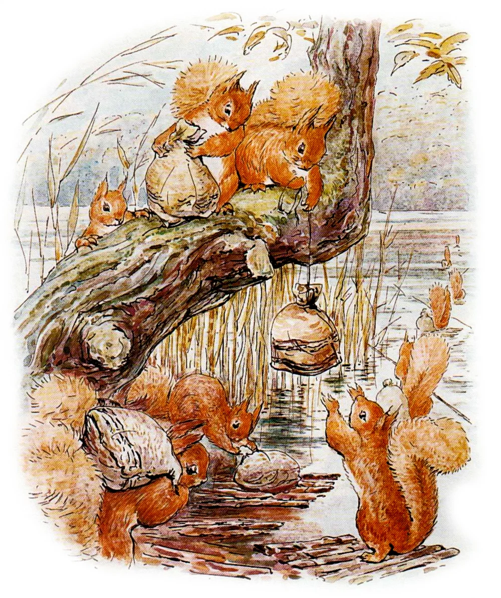 Белки с мешками орехов