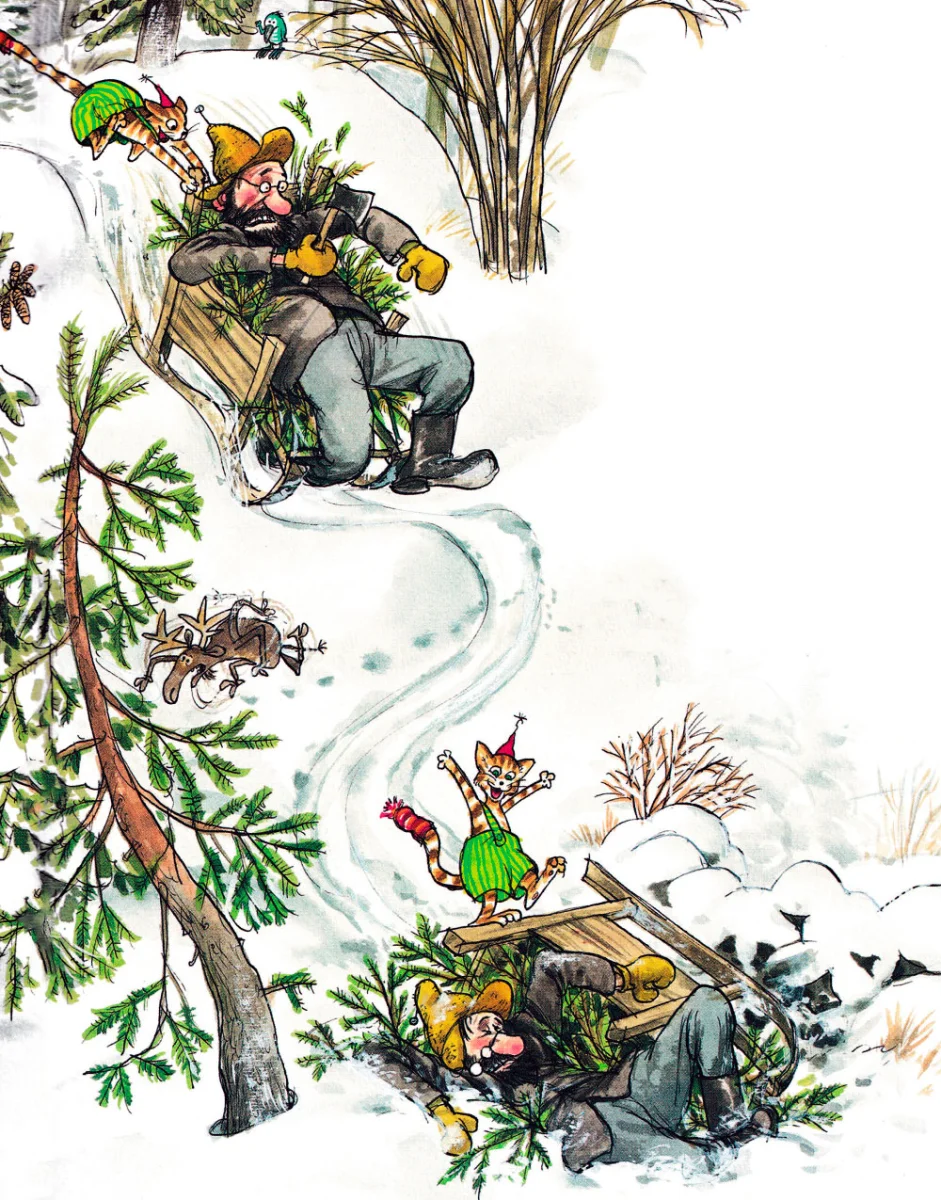 Петсон катится на санках