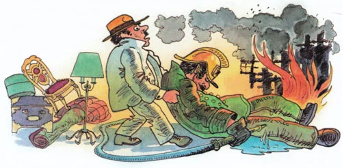 Начальник спасает пожарного из огня