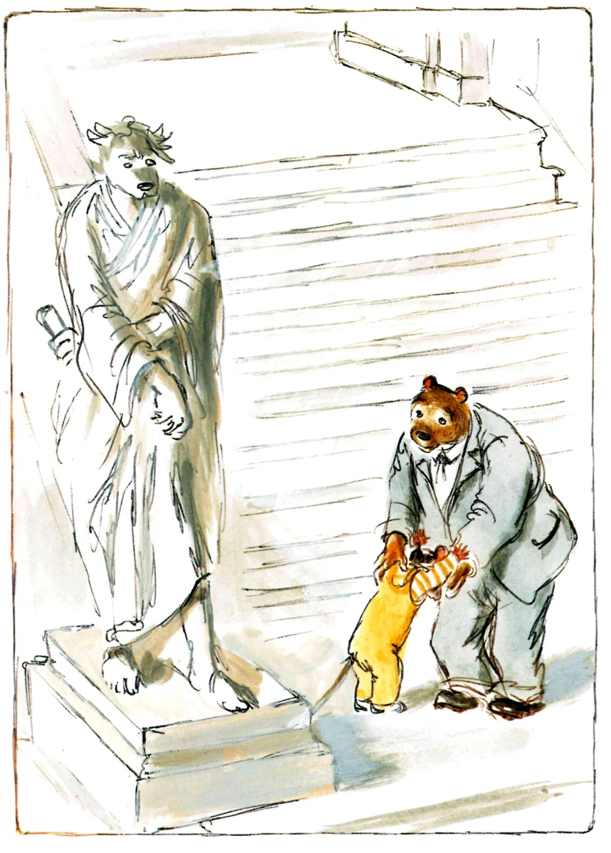 Мышки и мишка у статуи