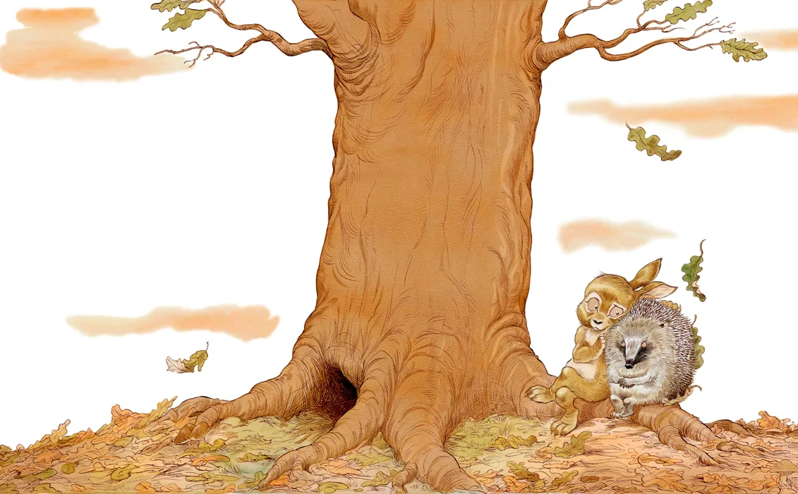 Кролик с Ежиком сидят под деревом