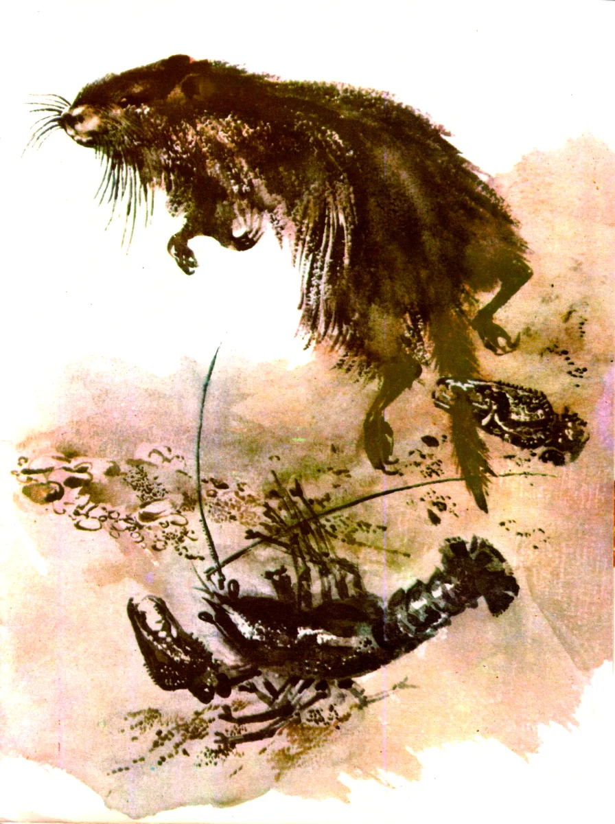 Рак под водой со зверьком