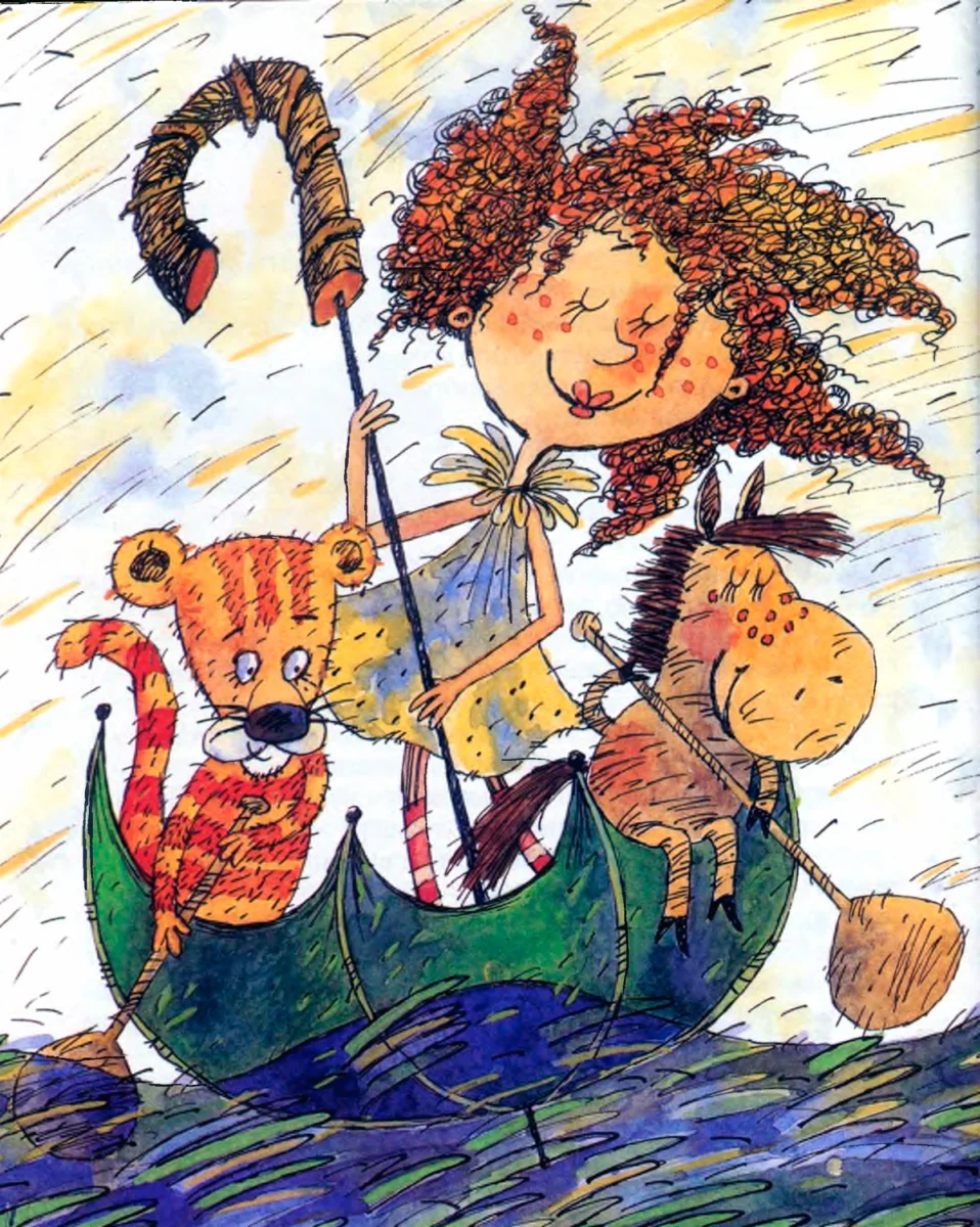 Животные плывут в зонтике