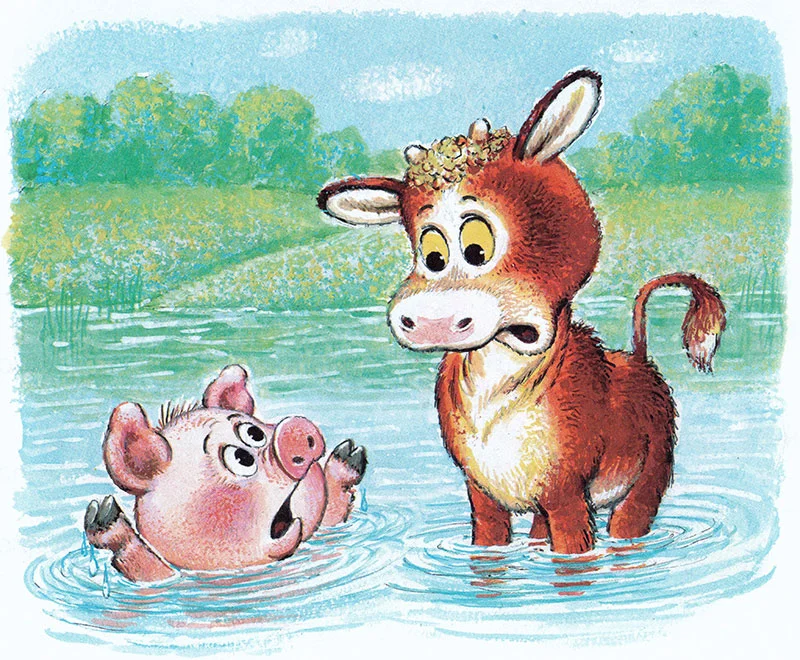 Поросенок тонет в воде