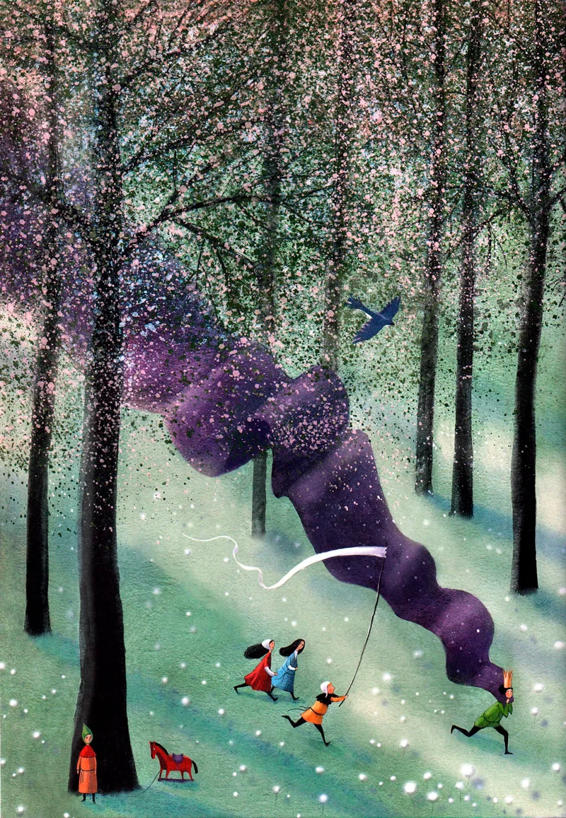 Дети бегут по саду