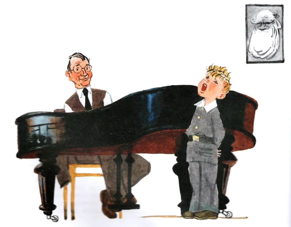 Ученик поет у рояля