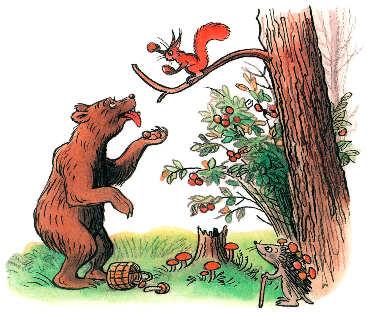 Белка разговаривает с медведем