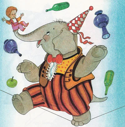 Слон канатоходец и жанглер