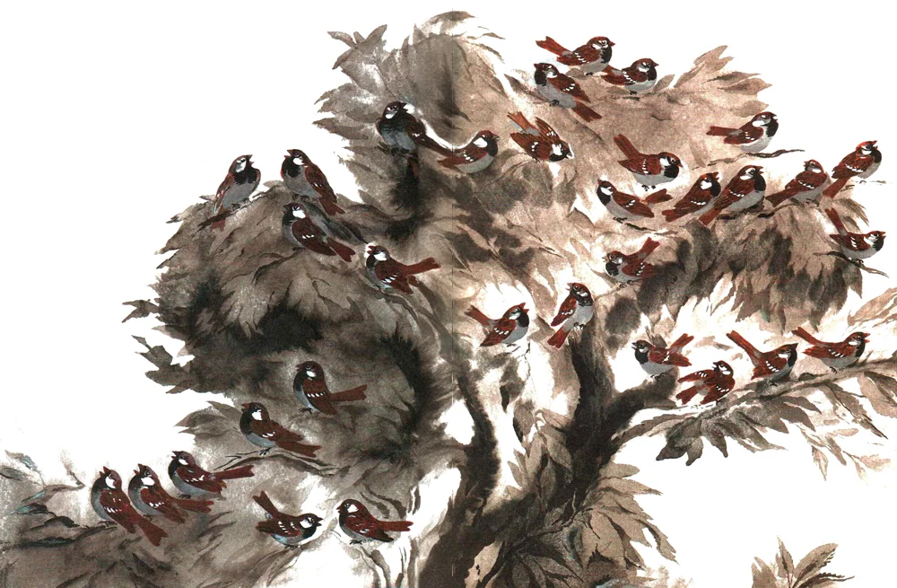 Дерево полное воробьев