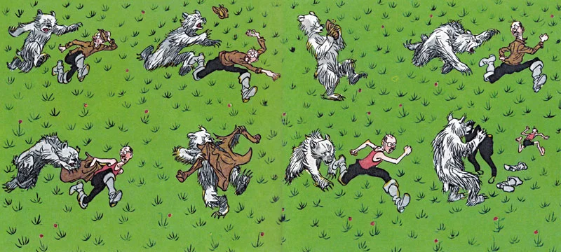 Охотник убегает от медведя