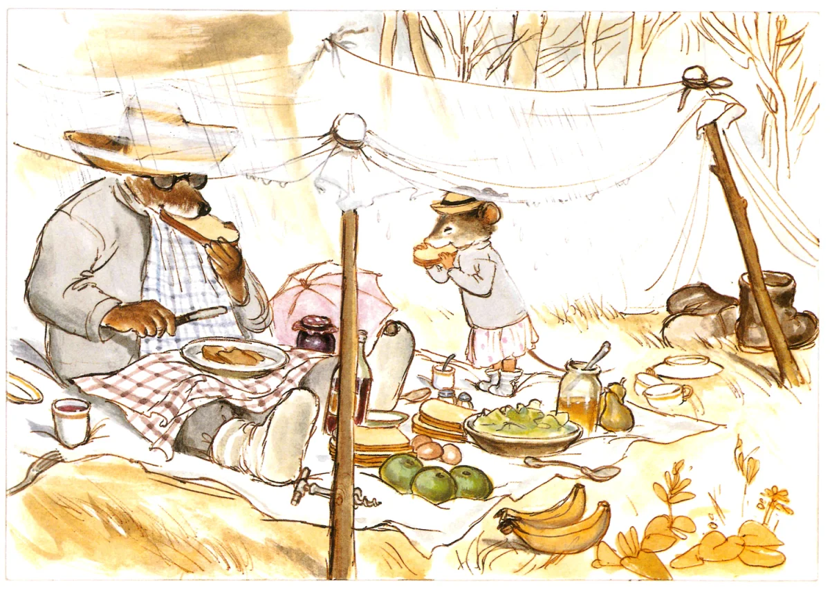 Мышка и мишка едят бутерброд