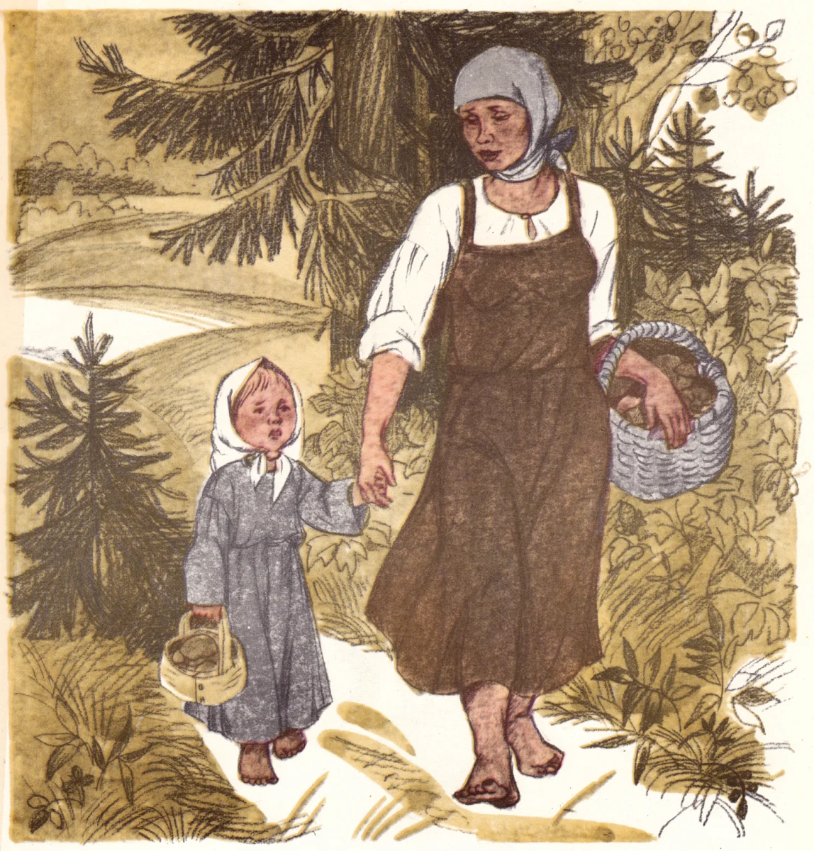 Девочка с мамой за ручку идут