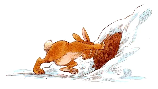 Кролик убирает ком в норку