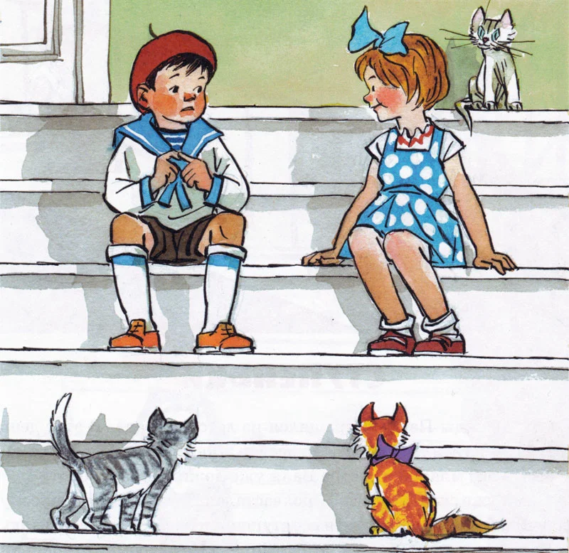 Петя и Валя сидят на ступеньках