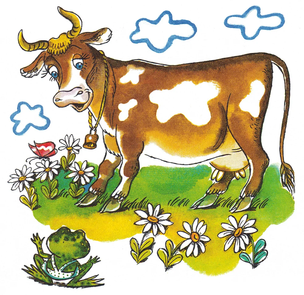 Лягушонок и корова на лугу