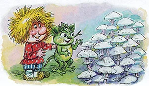 Кузя и Лешик смотрят на поганки