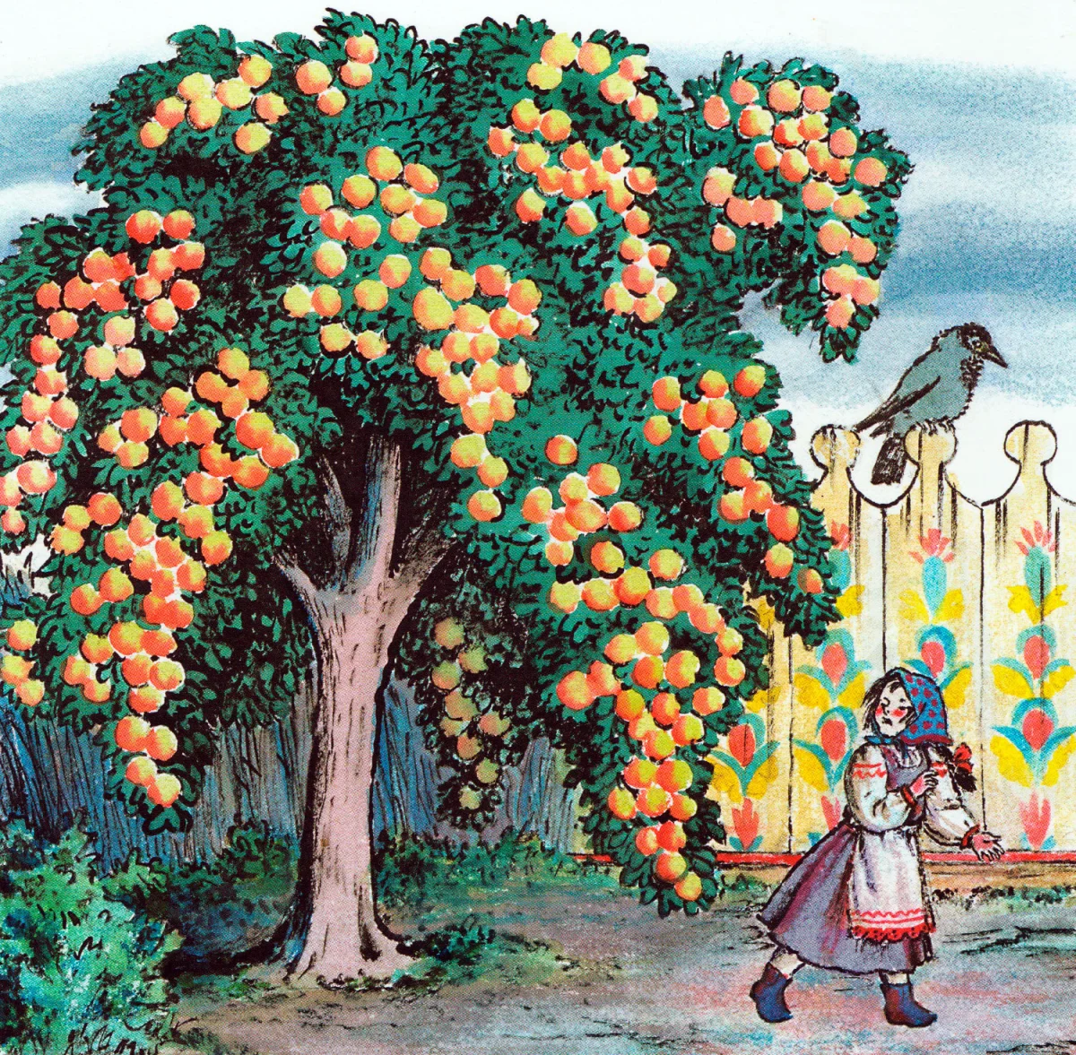 Ленивица идет мимо яблони