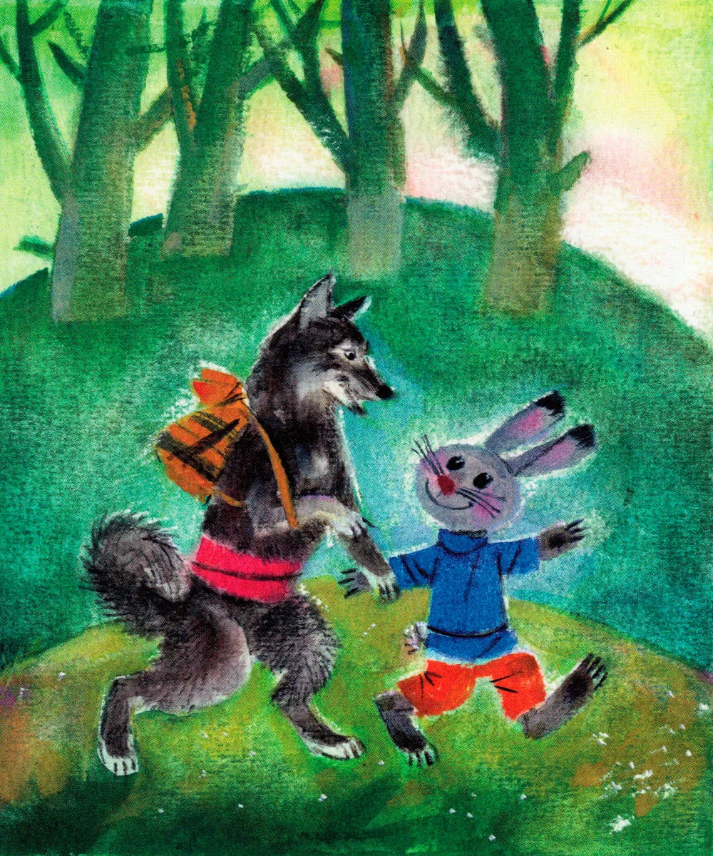 Собака гуляет с зайцем