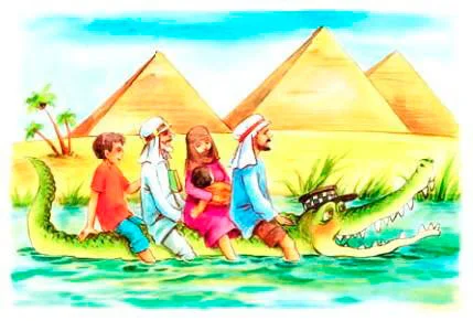 Крокодил везет людей