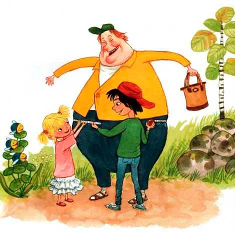 Ребята измеряют рулеткой толстяка