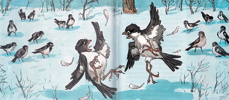 Воробьи дерутся