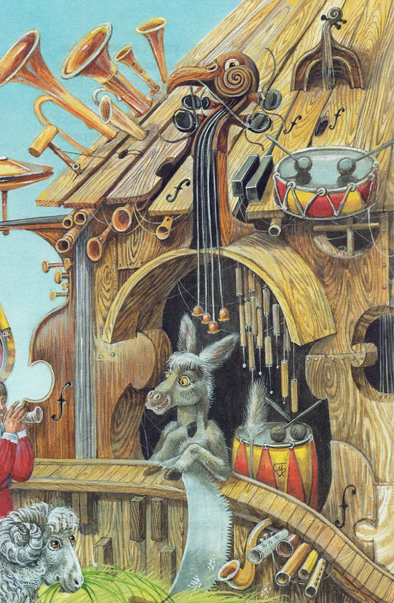 Осел слушает игру на дудке