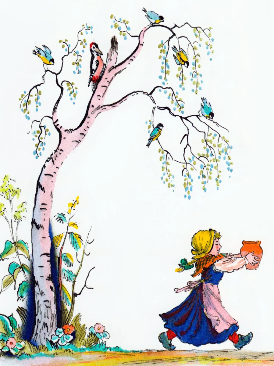 Девочка с горшочком идет домой