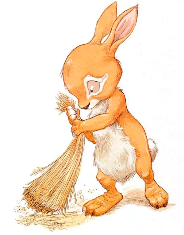 Кролик подметает пол