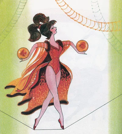 Девушка идет по канату в цирке