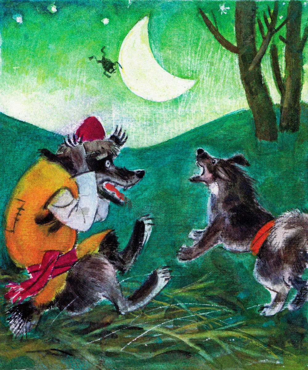 Собака лает на лягушку