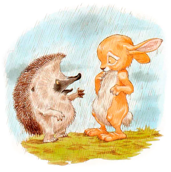 Кролик разговаривает с Ежиком