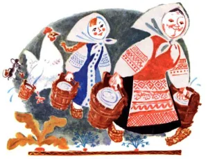 Бабушка, внучка и курочка