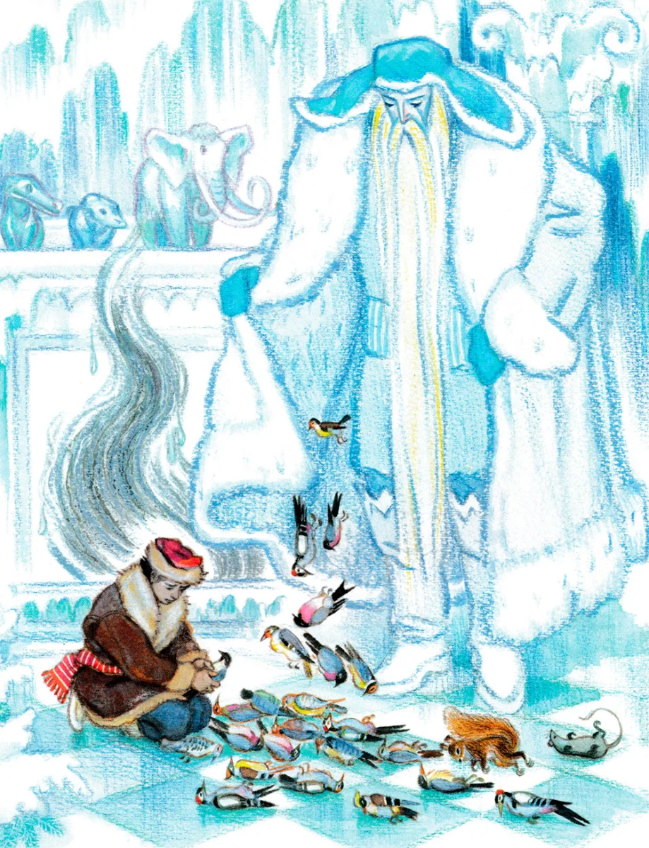 Мальчик смотрит на птичек