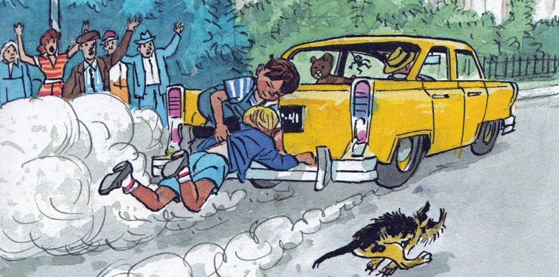 Ребята прицепились к машине