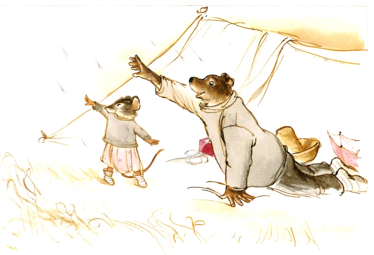 Мышка и мишка машут вслед медведю