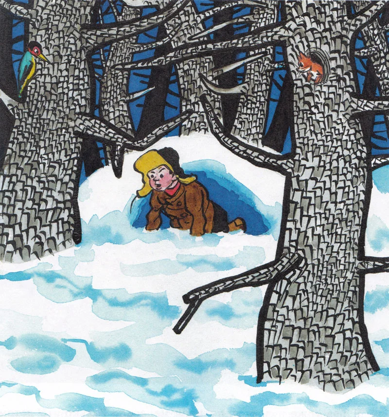 Мальчик выглядывает из берлоги