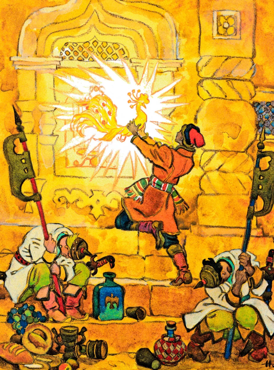 Иван-царевич держит жар-птицу