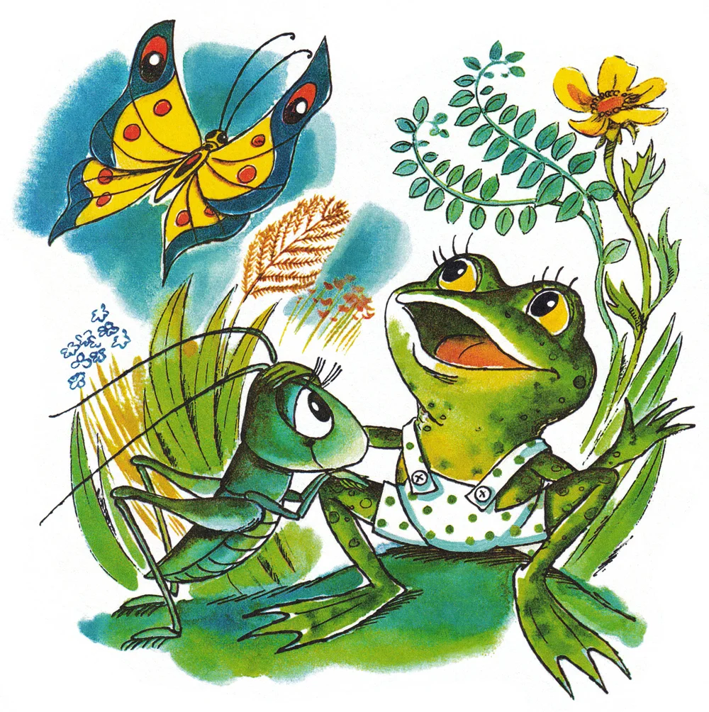 Лягушонок смотрит на бабочку