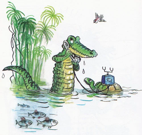 Крокодил звонит по телефону