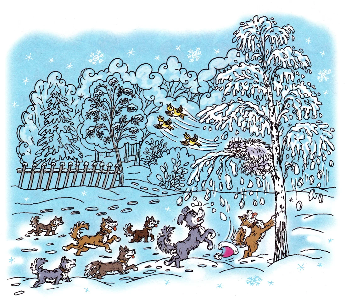 Кот на снежном дереве