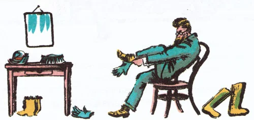 Рассеянный надевает перчатки на ноги